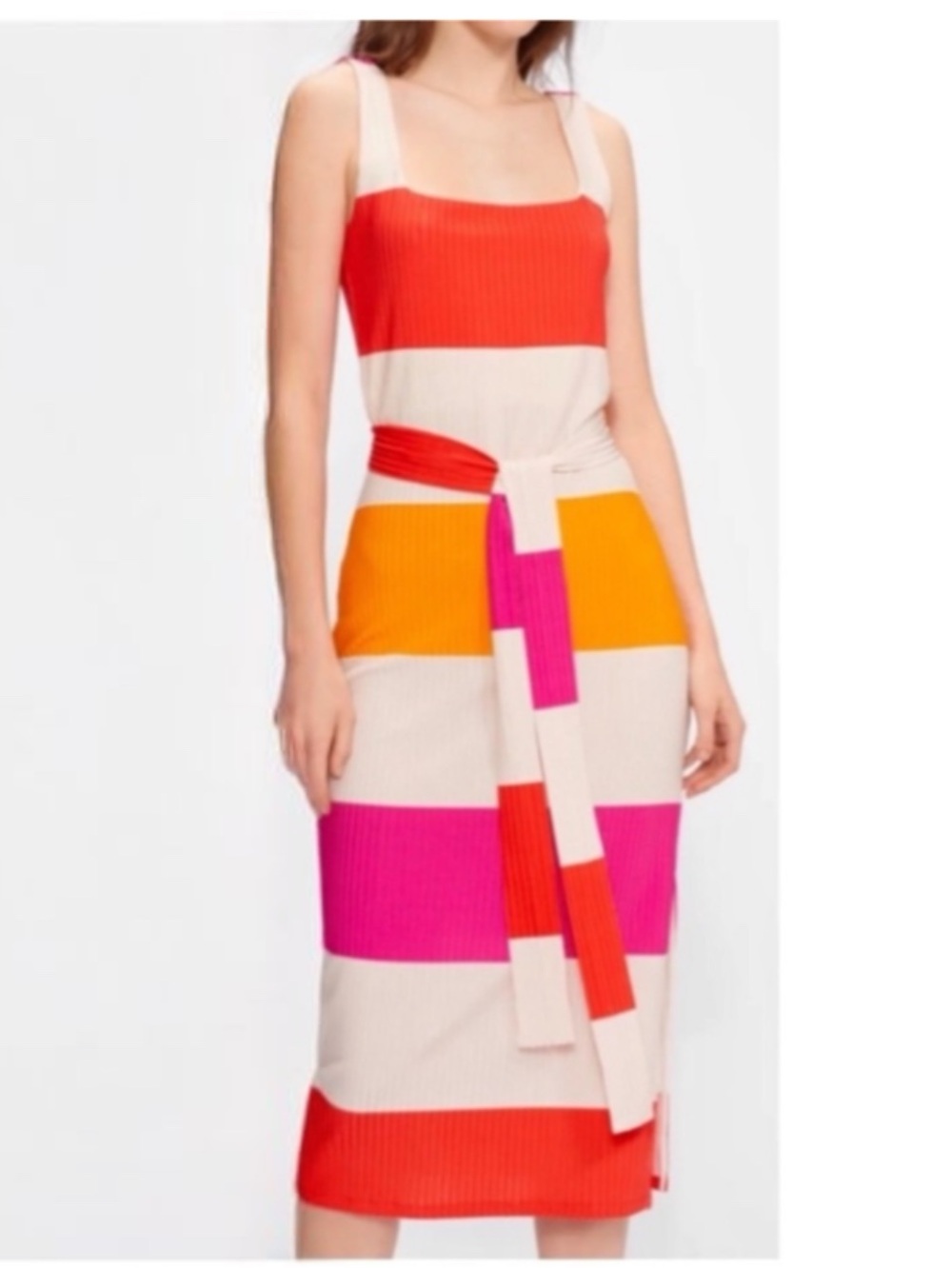 NWOT Ted Baker Pulmo Colorful Striped Square Neck Midi Dress Sz US 8 Or Ted Sz 3
